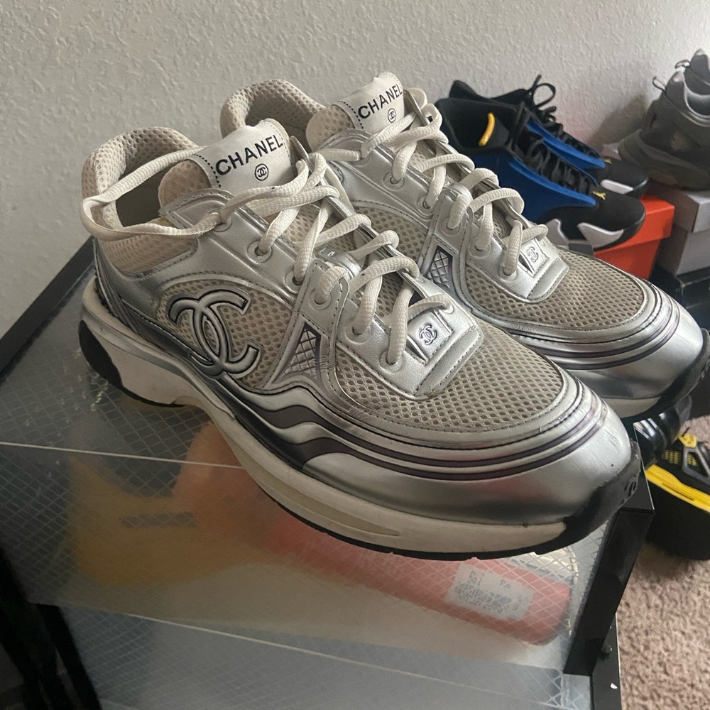 CHANEL Silver and Cream Athletic Shoes - Picture 2 of 3